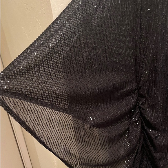 Fashion Nova Black Sequin NWT Mini Dress w/ cape sleeves - Picture 3 of 13